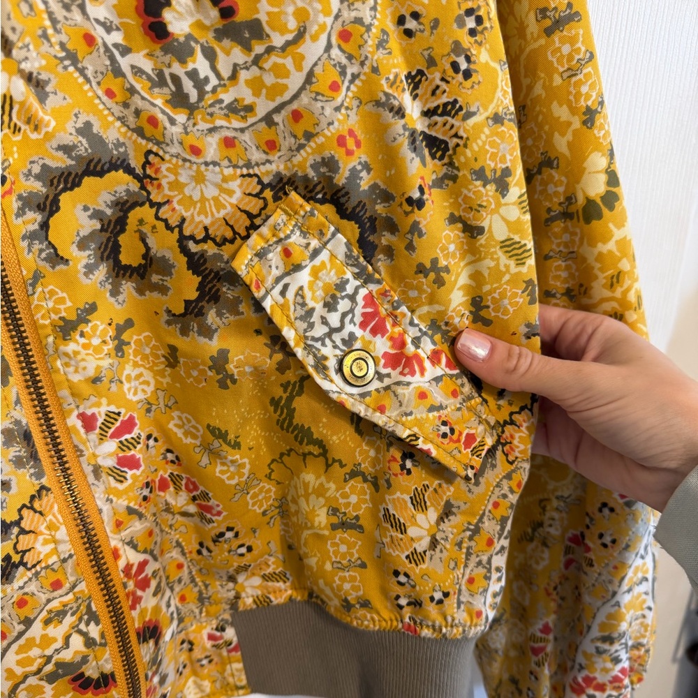 Free People Yellow Paisley Bomber Jacket Small - Picture 4 of 6